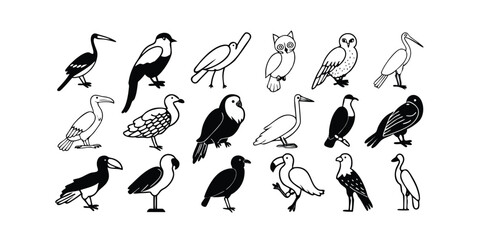 Fototapeta premium Bird Line Art Icons