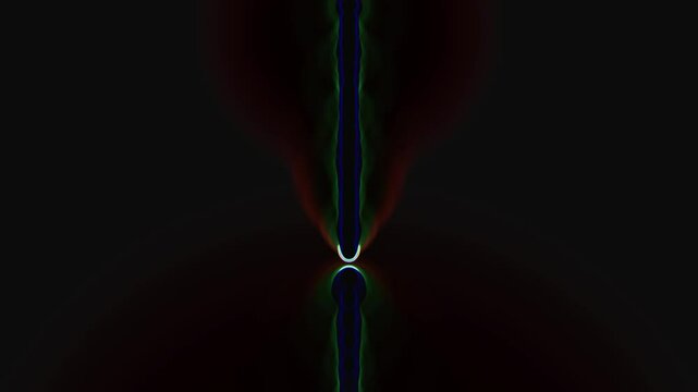 Dynamic Abstract Visualization of a Glowing Vertical Jet Simulation with Complex Internal Structure and Surrounding Energy Fields