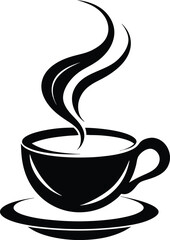  teacup silhouette, rising steam, drinkware icon