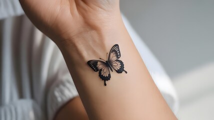 Obraz premium A beautiful butterfly tattoo delicately placed on the wrist of a person