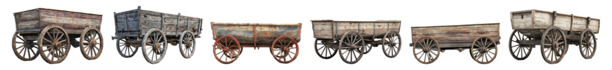 Obraz premium Vintage Wooden Carts on Wheels for Rustic and Farm Settings Isolated Transparent Background