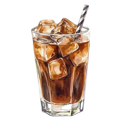 watercolor vector of Iced Coffee, high quality, isolated on a white background.