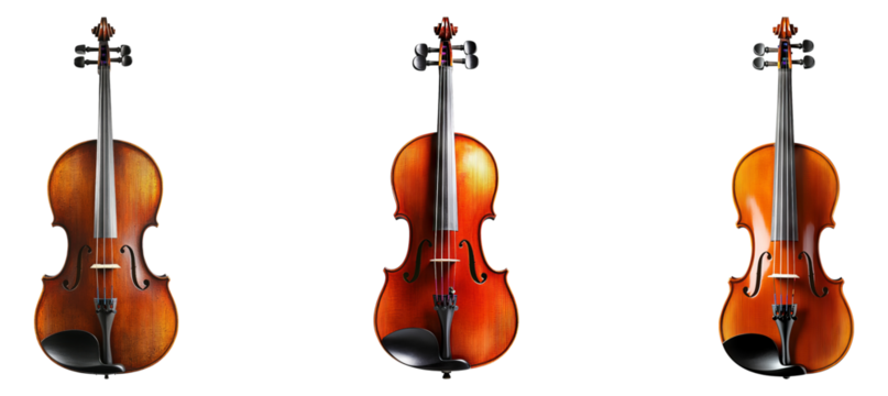 Elegant Violin Trio Displayed on Black Background for Music Lovers Isolated Transparent Background