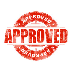 Red stamp with word Approved on white background