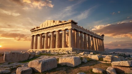 Obraz premium Ancient Greek architecture, such as the Temple of Apollo, is a historic stone monument with towering columns, a landmark in Athens for tourism