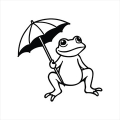  Frog with Umbrella Line Art Vector