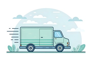 Jadący samochód dostawczy na tle krajobrazu – koncepcja transportu, logistyki i szybkiej dostawy