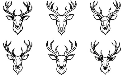 Obraz premium Elk Head Silhouette Outline Icon Set