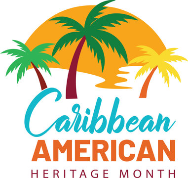 Colorful caribbean american heritage month illustration featuring palm trees and tropical design