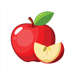 Red Apple Whole and Half Vector Illustration