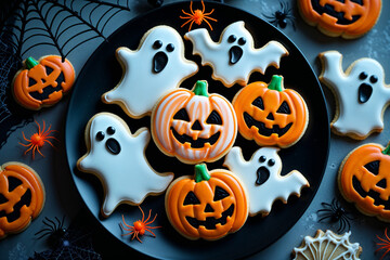 Festive Halloween Cookies with Ghosts and Pumpkins