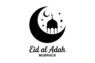 Eid al adha mubarak islamic crescent moon and stars