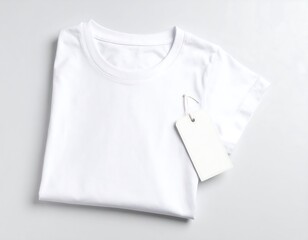 Folded white t-shirt on gray surface