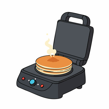 pancakes cooking in black waffle maker clip art preview