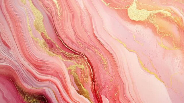 This close-up reveals a stunning rose gold marble slab showcasing natural fluid patterns and a subtle sparkle. The reflective finish enhances the warm blush hues, creating an elegant visual impact.