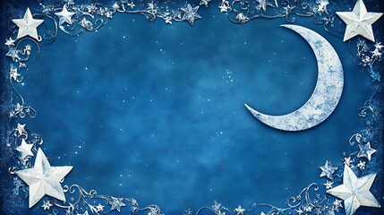 Night sky, stars, moon, decorative frame