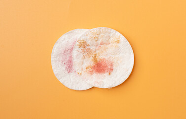 Dirty Cotton Pads, Makeup Removal, Used Cotton Disks after Makeup Cleansing, Removing Make Up