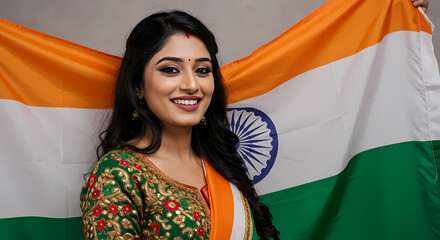 Indian Woman, National Flag, Independence Day Celebration