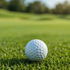 Obraz premium Golf ball on the green field background.