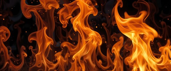 Abstract red and orange fire flames blaze across a dark background, evoking intense heat and burning energy