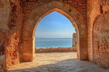 Obraz premium The ancient fortress of Apollonia Arsuf lies in ruins on Israel's Mediterranean shoreline