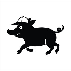 Wild boar running wearing a baseball cap vector