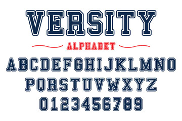 Editable typeface vector. Versity sport font in American style for football, baseball or basketball logos and t-shirt.