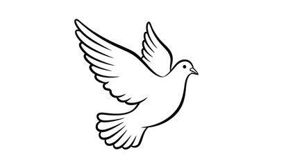 Obraz premium Flying bird - dove or pigeon with its wings spread line art vector icon for nature apps and websites