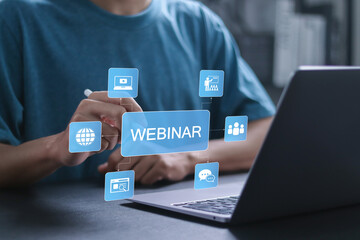 Online webinar concept, e-learning, web conference, learn on internet, Online workshops where...