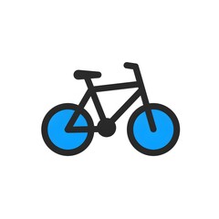 Simple black outline bike with blue wheels