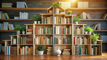 Serene home library filled with books on finance, featuring wooden shelves, vibrant plants, and warm lighting that creates cozy atmosphere for reading and relaxation
