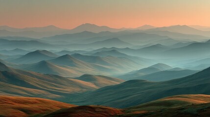 Fototapeta premium A panoramic view of a mountain range from atop a hill, showcasing the majestic peaks in the foreground