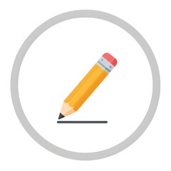 Simple graphic of a yellow pencil writing on a line, inside a circle