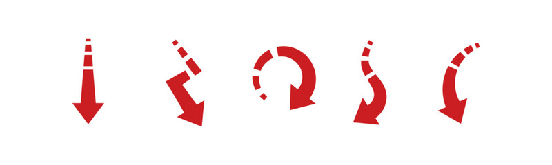 Set of arrows moving down in red color. Simple vector illustration isolated on white background.