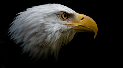 Fototapeta premium Close-up portrait of an American bald eagle on a black background