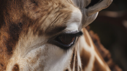 Close up of giraffe's eye. Selective focus on the eye.
