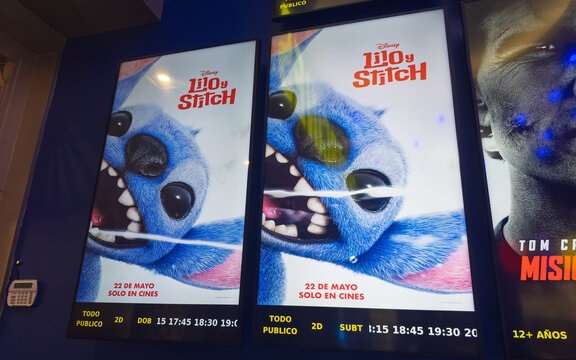 Guayaquil, Ecuador &ndash; May 17, 2025: Posters of Disney&rsquo;s new &ldquo;Lilo y Stitch&rdquo; film displayed at a local cinema ahead of its official release, reflecting the global impact of remakes in the film industry