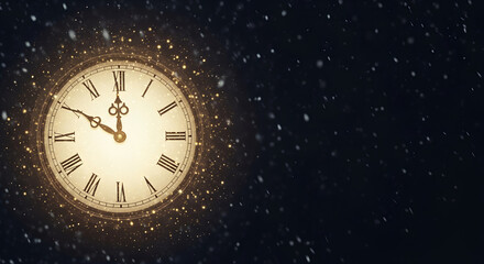 Vintage clock face with glowing details against black background