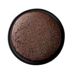 Chocolate cake with glossy ganache and grated topping, top view, isolated on transparent background cutout