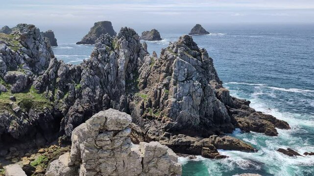 Seascape with cliffs and Tas de Pois rocks, Pointe de Pen-Hir, Brittany, France
