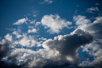 Cumulonimbus clouds in early summer, blue sky and rain clouds