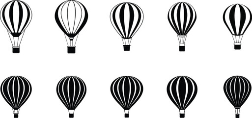 Set of 10 hot air balloon vector illustration on Transparent Background