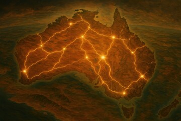 Fototapeta na wymiar Ancient Songlines Australian Aboriginal Walking Routes Connecting Sacred Sites Across the Vast Landscape A Cultural Heritage Map of Indigenous Australia