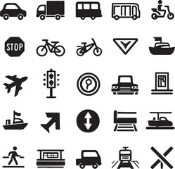 Fototapeta premium This Transportation Vector Icon set Features Black Silhouette Symbols for Business and Travel