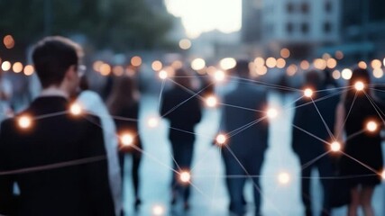 Digital network overlay on people walking in urban city concept - Powered by Adobe