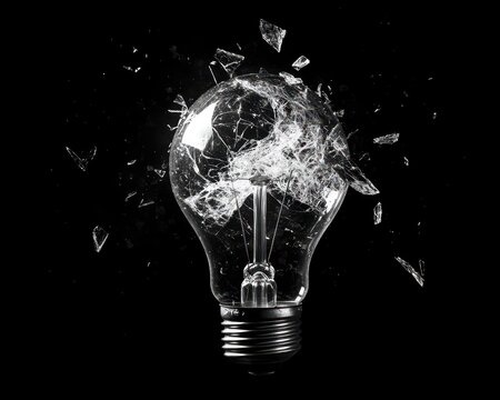Concept of Innovation: Glowing Bulb Amidst Broken Black and White Lights