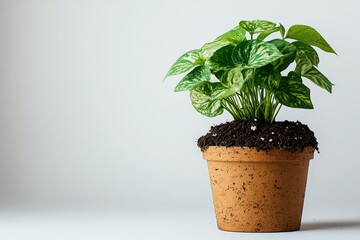 Obraz premium Green potted plant in terracotta container shows indoor freshness, home decor, nature care, and vibrant leaf beauty