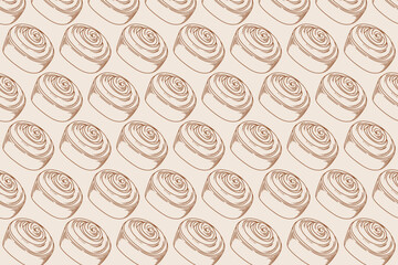 Hand-drawn cinnamon roll pattern for bakeries, pastry shops, menus, or graphic design. Cinnamon roll illustration. Cinnamon roll with line art. Vector graphics.