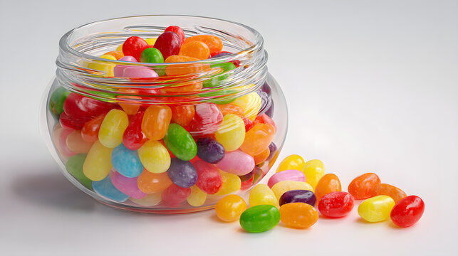 Vibrant Assortment of Colorful Jelly Beans Piled in a Clear Glass Jar, a Sweet Treat for Any Occasion