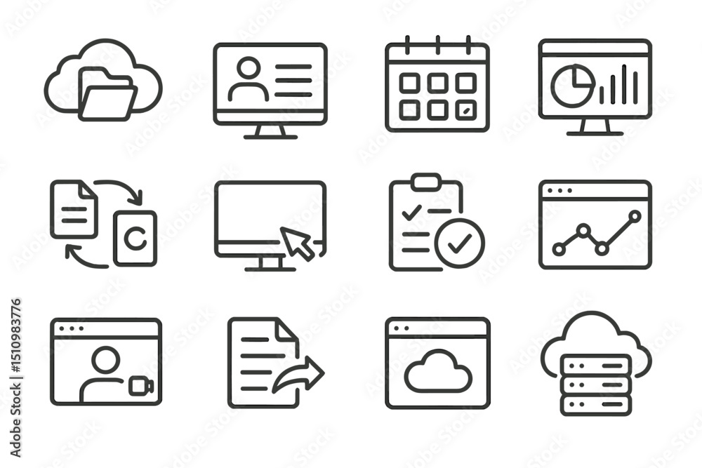 Poster technology icons for data management and cloud computing